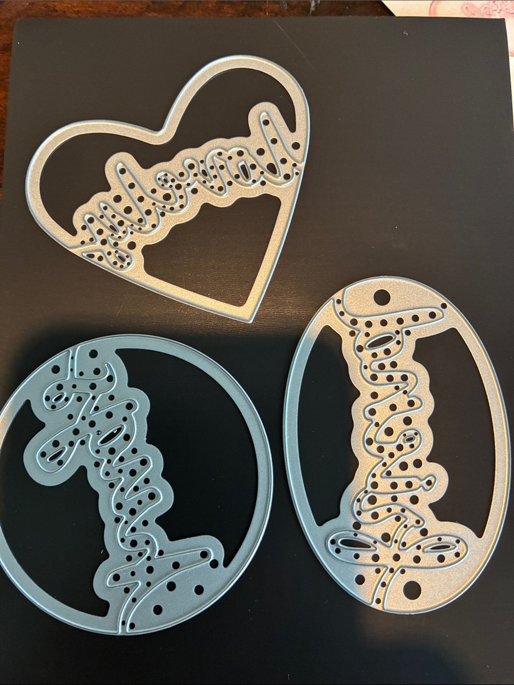 Stamping up!  Lovely Words Thinlit dies - three pieces… Hugs, friend, lovely